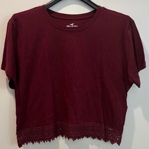 NWT Hollister Deep Burgundy Crochet Trim Crop Top Large